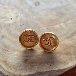 Authentic CC Logo Upcycled  Gold Tone Round Pierced Earrings